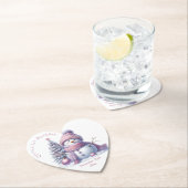 Cute Pink Snowman Winter Birthday Kartonnen Onderzetters (Insitu)