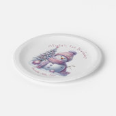 Cute Pink Snowman Winter Birthday Papieren Bordje (Gekanteld)