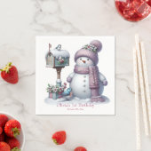 Cute Pink Snowman Winter Birthday Servet (Insitu)