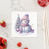 Cute Pink Snowman Winter Birthday Servet (Insitu)