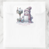 Cute Pink Snowman Winter Birthday Vierkante Sticker (Tas)
