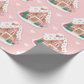 Cute Pink Snowy Gingerbrood House Cadeaupapier (Hoek)