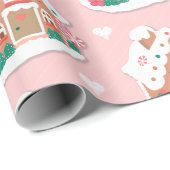 Cute Pink Snowy Gingerbrood House Cadeaupapier (Rol Hoek)