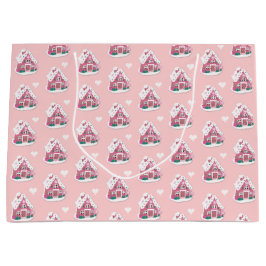 Cute Pink Snowy Gingerbrood House Groot Cadeauzakje