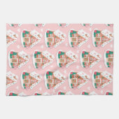 Cute Pink Snowy Gingerbrood House Theedoek (Horizontaal)