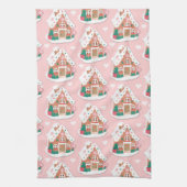 Cute Pink Snowy Gingerbrood House Theedoek (Verticaal)