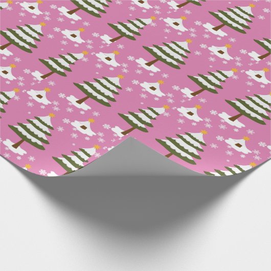 Cute Pink Snowy Kerstmis Pattern Girls Cadeaupapier (Hoek)