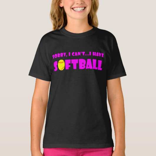 Cute Pink "Sorry dat ik niet kan... ik heb Softbal T-shirt (Voorkant)