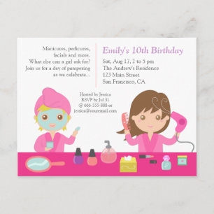 Cute Pink Spa Birthday Party Invitation Kaart