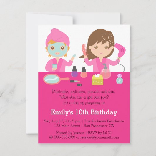 Cute Pink Spa Birthday Party Invitation Kaart (Voorkant)