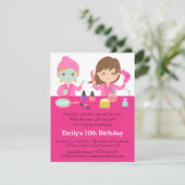 Cute Pink Spa Birthday Party Invitation Kaart (Staand voorkant)