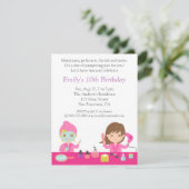 Cute Pink Spa Birthday Party Invitation Kaart (Staand voorkant)