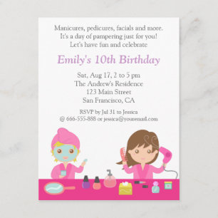 Cute Pink Spa Birthday Party Invitation Kaart