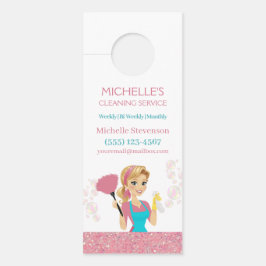 Cute Pink Sparkle Maid CleanService Deurhanger