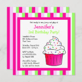Cute Pink Sprinkle Cupcake Birthday Party Invite Kaart (Voorkant / Achterkant)