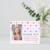 Cute Pink Star Girly Foto Birthday Hartelijk dank Briefkaart (Staand voorkant)