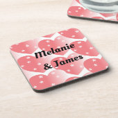 Cute Pink Star Hearts Patroon Bier Onderzetter (Linkerzijde)