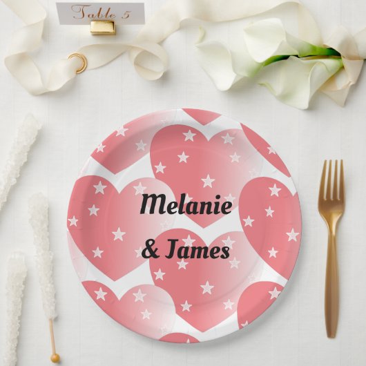 Cute Pink Star Hearts Patroon Papieren Bordje (Huwelijk)