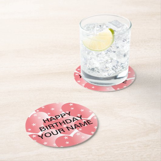 Cute Pink Star Pattern Ronde Kartonnen Onderzetter (Insitu)