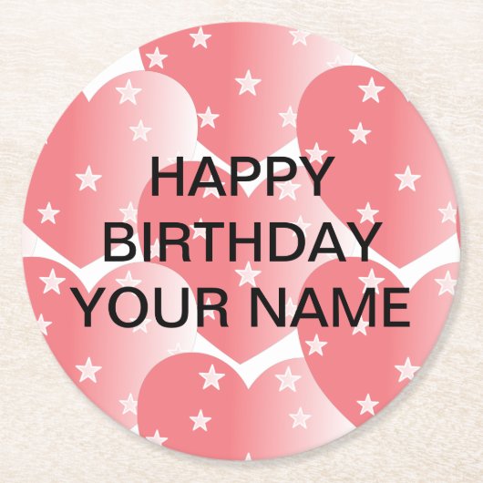 Cute Pink Star Pattern Ronde Kartonnen Onderzetter (Voorkant)