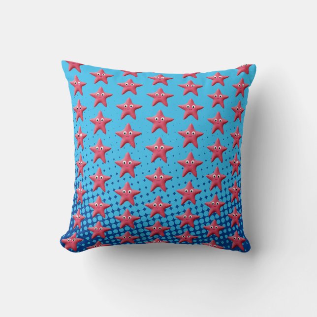 Cute Pink Starfish Blue Ocean Kussen (Voorkant)