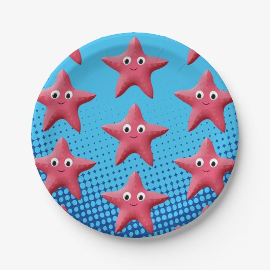 Cute Pink Starfish Blue Ocean Papieren Bordje (Voorkant)