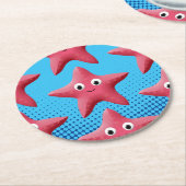 Cute Pink Starfish Blue Ocean Ronde Kartonnen Onderzetter (Gebogen)