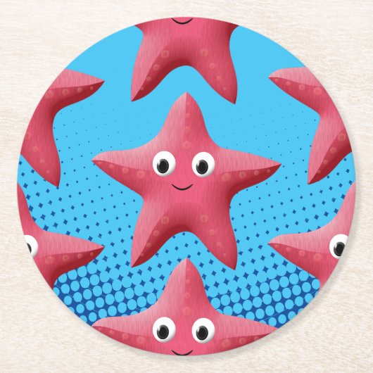 Cute Pink Starfish Blue Ocean Ronde Kartonnen Onderzetter (Voorkant)