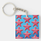 Cute Pink Starfish Blue Ocean Sleutelhanger (voorkant)