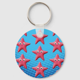 Cute Pink Starfish Blue Ocean Sleutelhanger