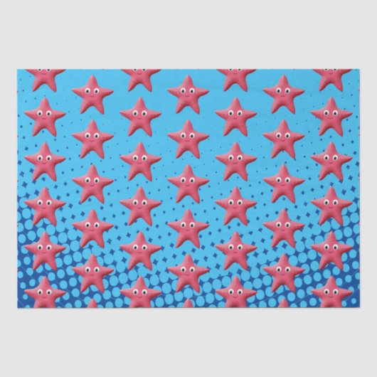 Cute Pink Starfish Blue Ocean Tissuepapier (Voorkant)