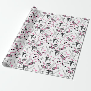 Cute Pink Stethoscope Nurse   Doctor EKG Pattern Cadeaupapier