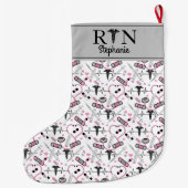 Cute Pink Stethoscope Nurse | Doctor EKG Pattern  Grote Kerstsok (Achterkant)