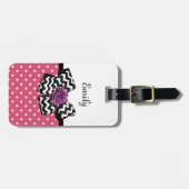 Cute Pink Stippen Paars Roos Chevron Bow en naam Bagagelabel (Voorkant horizontaal)