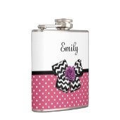 Cute Pink Stippen Paars Roos Chevron Bow en naam Heupfles (Rechts)