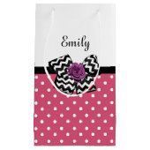 Cute Pink Stippen Paars Roos Chevron Bow en naam Klein Cadeauzakje (Voorkant)