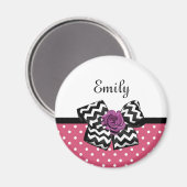 Cute Pink Stippen Paars Roos Chevron Bow en naam Magneet (Voorkant / Achterkant)