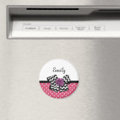 Cute Pink Stippen Paars Roos Chevron Bow en naam Magneet (Insitu (Vaatwasser))