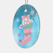 Cute Pink Stocking Kitten met snoepriet Keramisch Ornament (Links)
