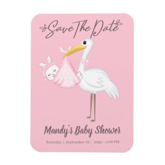 Cute Pink Stork Save the Date Flexible Magnet Magneet (Verticaal)