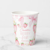 Cute Pink Strawberries Berry First 1st Birthday Papieren Bekers (Achterkant)