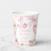 Cute Pink Strawberries Berry First 1st Birthday Papieren Bekers (Voorkant)