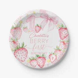 Cute Pink Strawberries Berry First 1st Birthday Papieren Bordje
