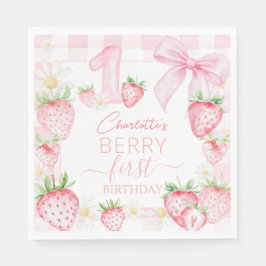 Cute Pink Strawberries Berry First 1st Birthday Servet