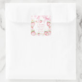 Cute Pink Strawberries Berry First 1st Birthday Vierkante Sticker (Tas)