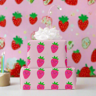 Cute Pink Strawberries Birthday Party Girly Kids Cadeaupapier