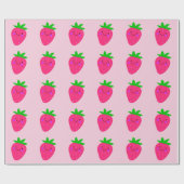 Cute Pink Strawberries Birthday Party Girly Kids Cadeaupapier (Vlak)