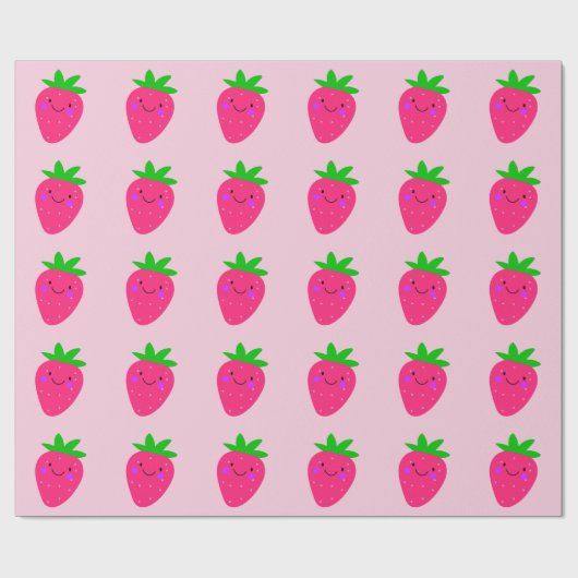 Cute Pink Strawberries Birthday Party Girly Kids Cadeaupapier (Vlak)