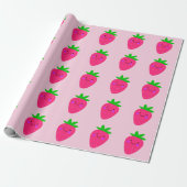 Cute Pink Strawberries Birthday Party Girly Kids Cadeaupapier (Uitgerold)