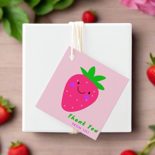 Cute Pink Strawberry Birthday Party Thank You Bedankjes Labels